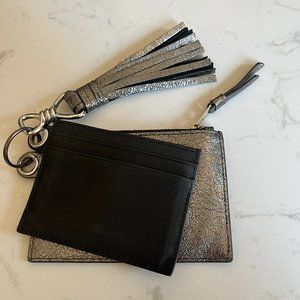 ALLSAINTS Miki Metallic Leather Zip Pouch & Card Case